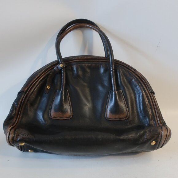 AUTHENTIC Prada Vitello Bowler Black Brown Serial No. 25 Leather Satchel Handbag - Picture 8 of 16